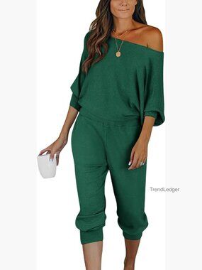Two Piece Ribbed Knit Off Shoulder Lounge Set Tracksuit